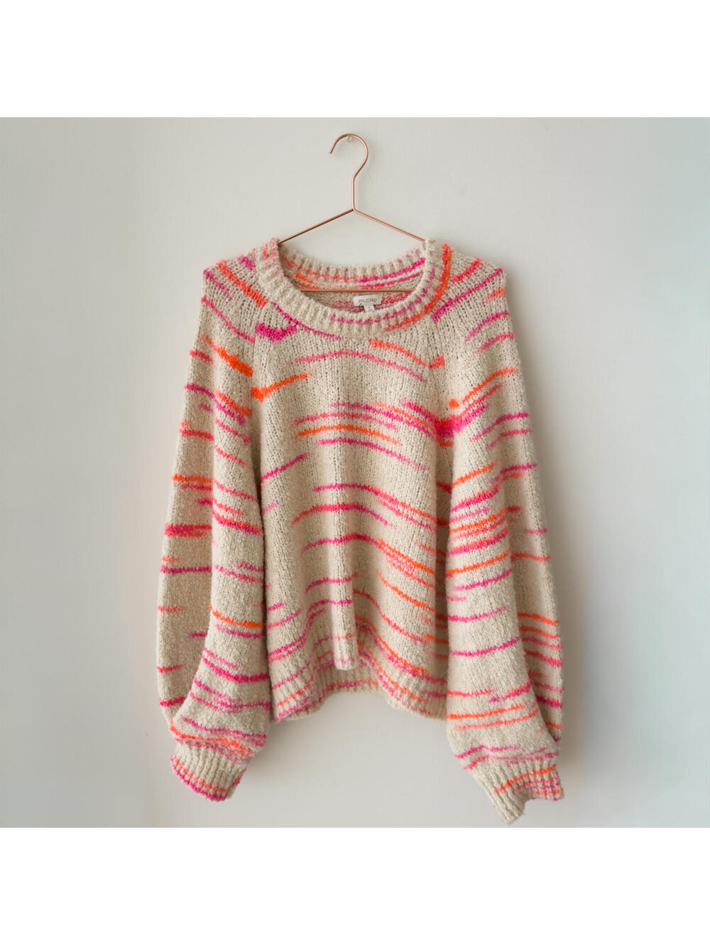 NWT Anthropologie Pilcro Oatmeal Pink Orange Stripe Chunky Knit Sweater  XL